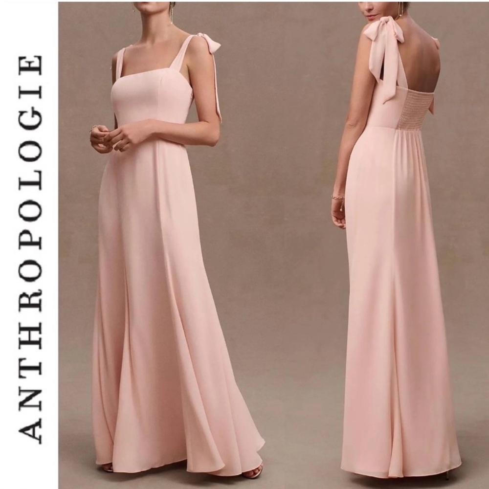 NWOT BHLDN Clara Shoulder-Tie Square-Neck Georgette Gown